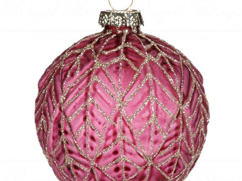 Goodwill Christmas Ball Purple Gold Glass 3d Glitter Leaf Ball P32311