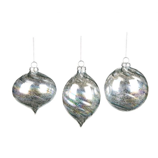 Goodwill Christmas Ball Silver Glass Metal Swirl C17426