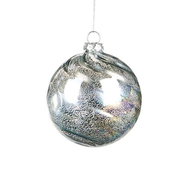 Goodwill Christmas Ball Silver Glass Metal Swirl C17426 Round