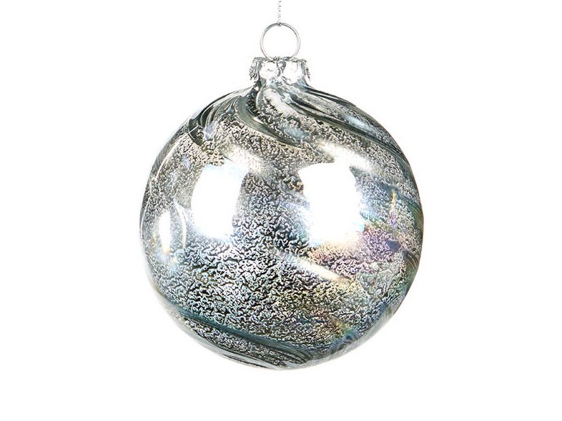 Goodwill Christmas Ball Silver Glass Metal Swirl C17426 Round