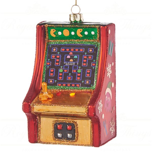 Goodwill Christmas Glass Ornament Pacman Arcade Game Red Green Gold Ya 92444 Gold