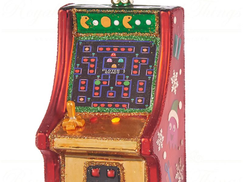 Goodwill Christmas Glass Ornament Pacman Arcade Game Red Green Gold Ya 92444 Gold
