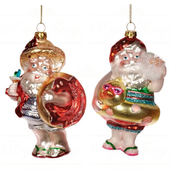 Goodwill Christmas Glass Ornament Beach Santa With Float Gold Red Green White Tr 25056