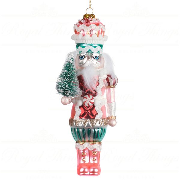 Goodwill Christmas Glass Ornament Candy Nutcracker Pink White Green Tr 22327