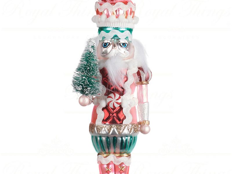 Goodwill Christmas Glass Ornament Candy Nutcracker Pink White Green Tr 22327