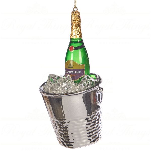 Goodwill Christmas Glass Ornament Champagne Bucket Silver Green Gold Ya 92432