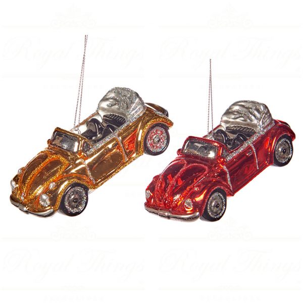 Goodwill Christmas Glass Ornament Convertible Car Gold Red Ya 92442