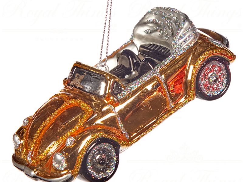 Goodwill Christmas Glass Ornament Convertible Car Gold Red Ya 92442 Gold