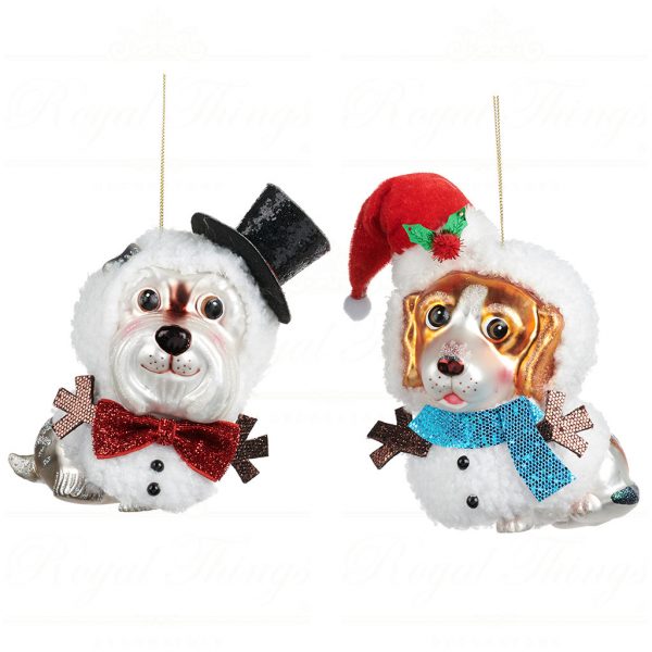 Goodwill Christmas Glass Ornament Dog In Snowman Costume White Red Black Blue Tr 22477