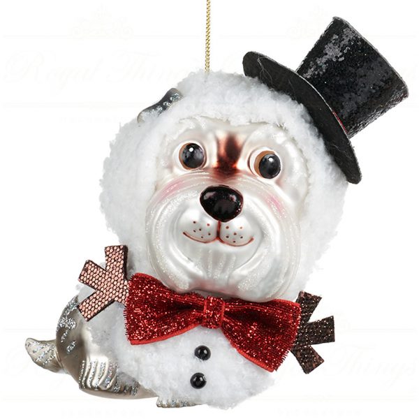 Goodwill Christmas Glass Ornament Dog In Snowman Costume White Red Black Blue Tr 22477 Red