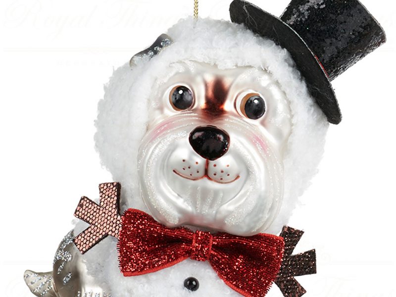 Goodwill Christmas Glass Ornament Dog In Snowman Costume White Red Black Blue Tr 22477 Red