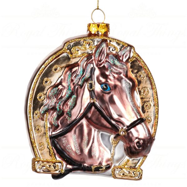 Goodwill Christmas Glass Ornament Equestre Horseshoe Brown Gold Tr 22575