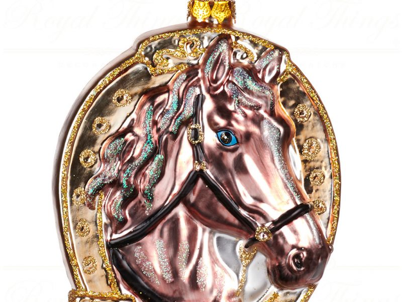 Goodwill Christmas Glass Ornament Equestre Horseshoe Brown Gold Tr 22575