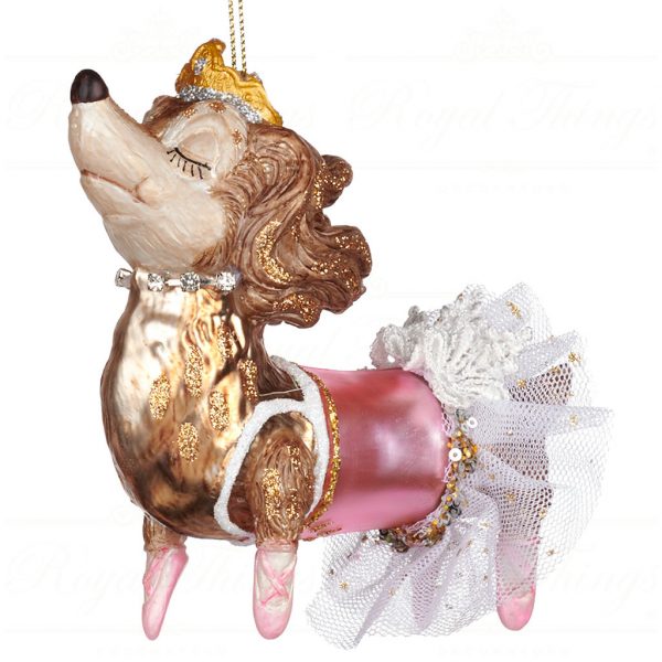 Goodwill Christmas Glass Ornament Fabric Ballerina Princess Dog Brown Pink White Tr 22540