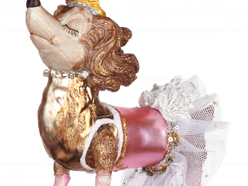 Goodwill Christmas Glass Ornament Fabric Ballerina Princess Dog Brown Pink White Tr 22540