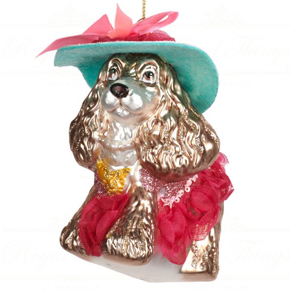 Goodwill Christmas Glass Ornament Fabric Poodle Lady Dog Pink Blue Champagne Tr 22538
