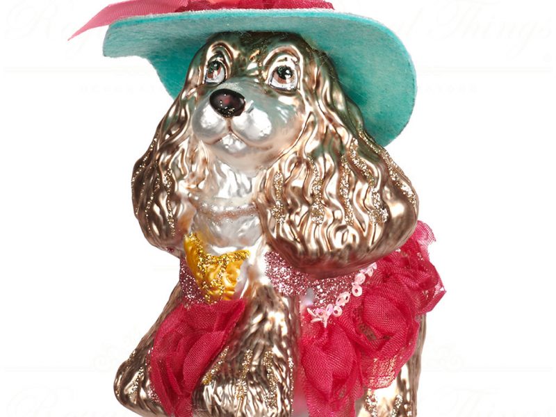 Goodwill Christmas Glass Ornament Fabric Poodle Lady Dog Pink Blue Champagne Tr 22538