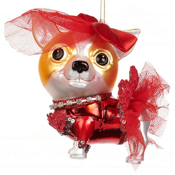 Goodwill Christmas Glass Ornament Fancy Dress Up Dog Red Black Tr 22480 Girl