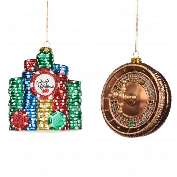 Goodwill Christmas Glass Ornament Gambling Roulette Gold Multi Color Tr 22520
