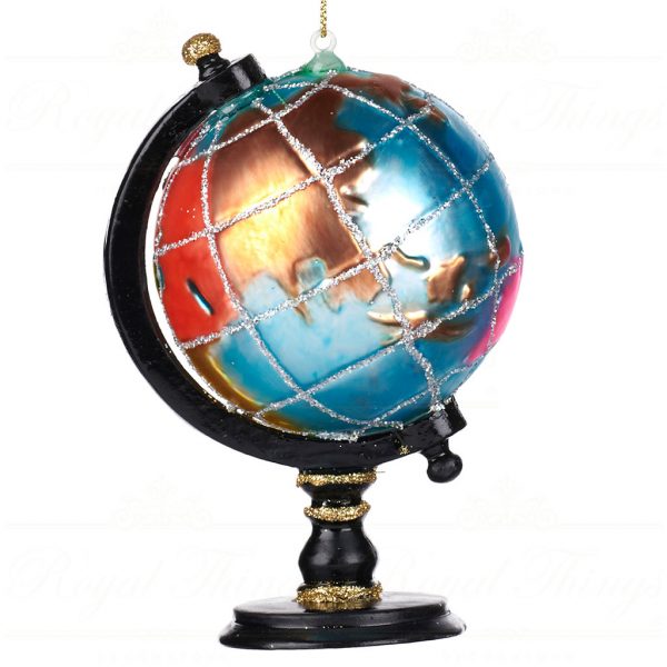Goodwill Christmas Glass Ornament Globe On Stand Blue Black Gold Red Tr 22552