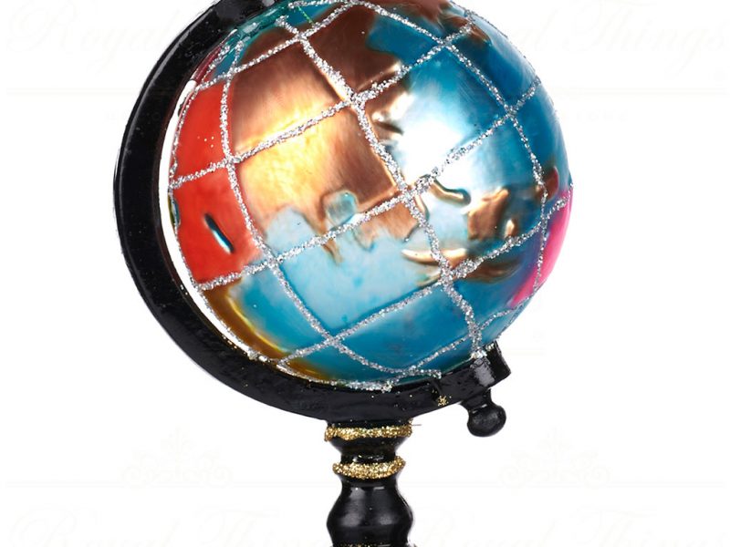 Goodwill Christmas Glass Ornament Globe On Stand Blue Black Gold Red Tr 22552