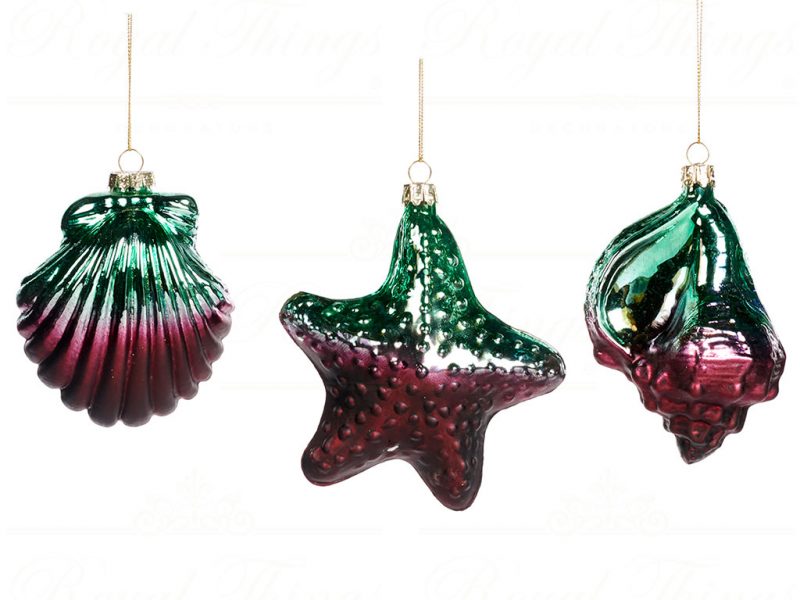 Goodwill Christmas Glass Ornament Green Blue Purple Gradiant Shell P32010