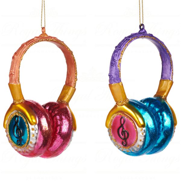 Goodwill Christmas Glass Ornament Headphone Pink Blue Gold Tr 22339