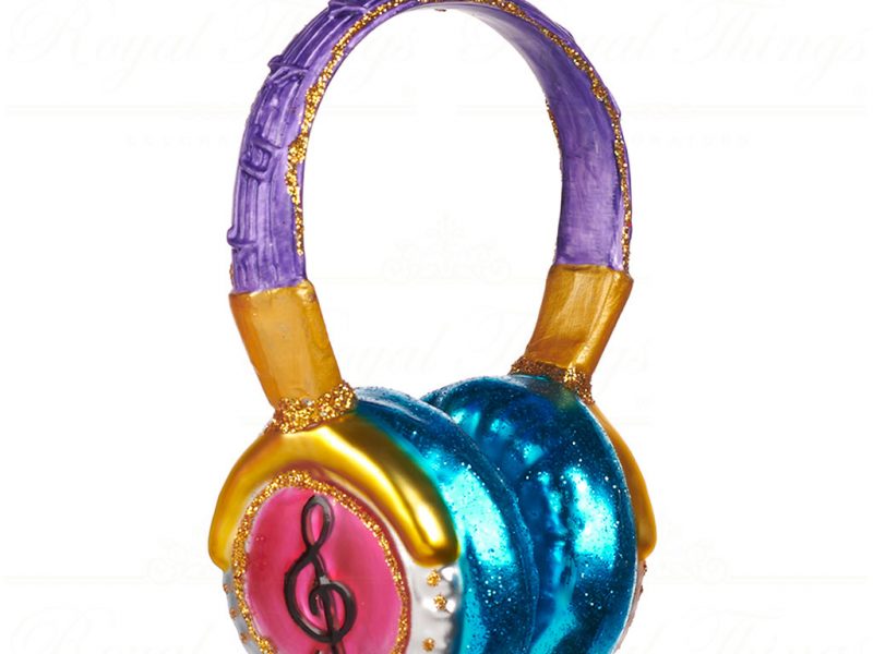 Goodwill Christmas Glass Ornament Headphone Pink Blue Gold Tr 22339 Blue