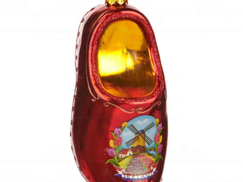 Goodwill Christmas Glass Ornament Holland Clog Shoe Red Gold Multi Tr 22568