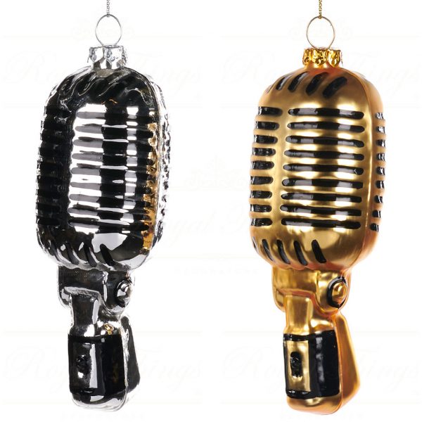 Goodwill Christmas Glass Ornament Microphone Silver Gold Tr 22340