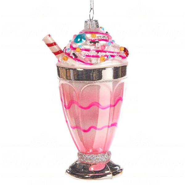 Goodwill Christmas Glass Ornament Milk Shake Pink Silver Ya 92452
