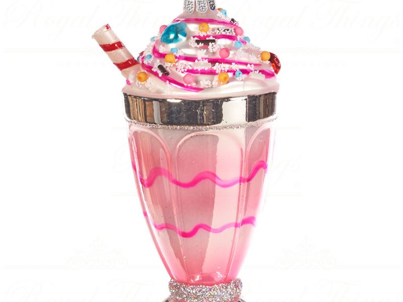Goodwill Christmas Glass Ornament Milk Shake Pink Silver Ya 92452