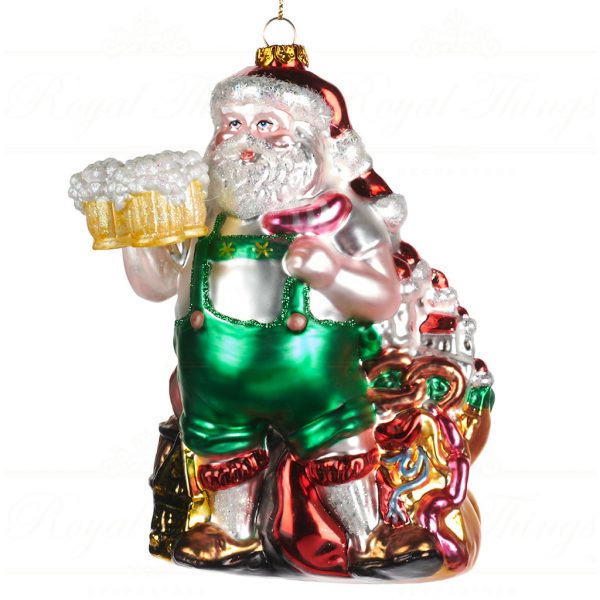 Goodwill Christmas Glass Ornament Oktober Fest Santa With Beer Green Red White Multi Tr 22588