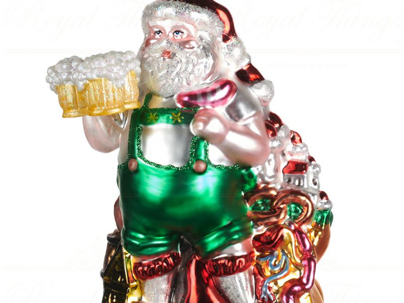 Goodwill Christmas Glass Ornament Oktober Fest Santa With Beer Green Red White Multi Tr 22588
