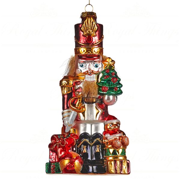 Goodwill Christmas Glass Ornament Red Gold White Furry Nutcracker Tr25162