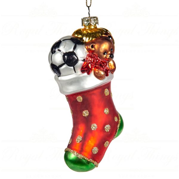 Goodwill Christmas Glass Ornament Red White Gold Green Xmas Stocking With Toys C17394