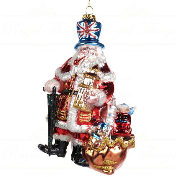 Goodwill Christmas Glass Ornament Santa With Big Ben Bus Red Black Blue Tr 22586