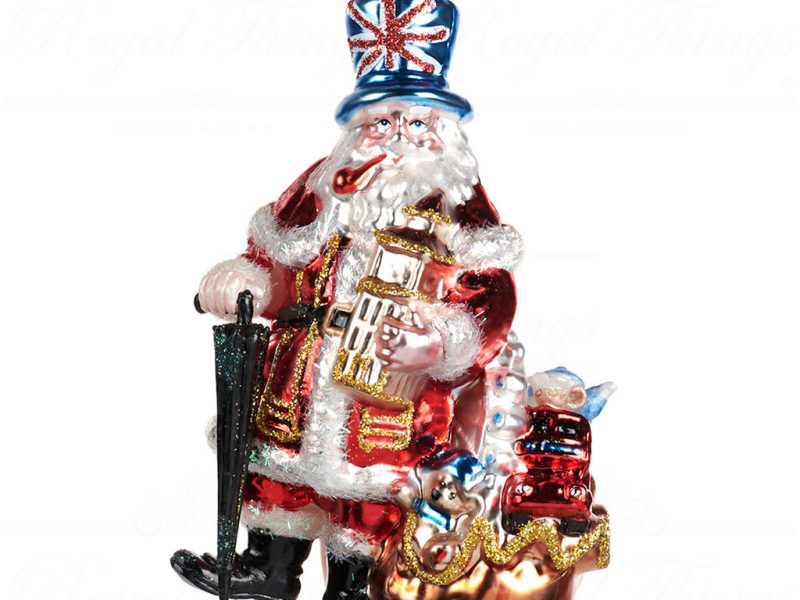 Goodwill Christmas Glass Ornament Santa With Big Ben Bus Red Black Blue Tr 22586