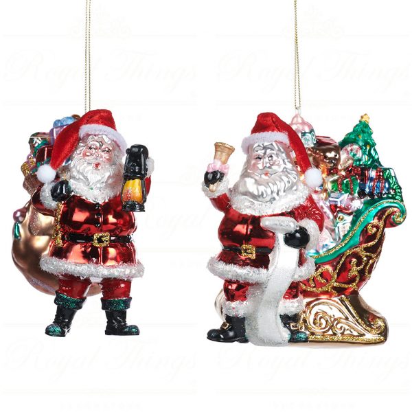 Goodwill Christmas Glass Ornament Santa With Gift Bag Sleigh Red Green Gold White Black Tr 22470