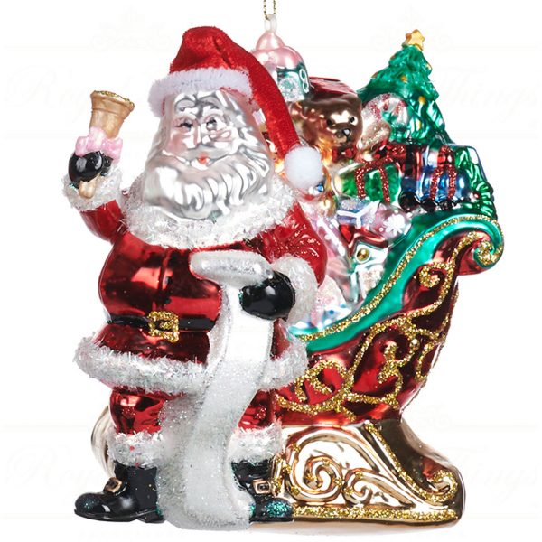 Goodwill Christmas Glass Ornament Santa With Gift Bag Sleigh Red Green Gold White Black Tr 22470 Sleigh