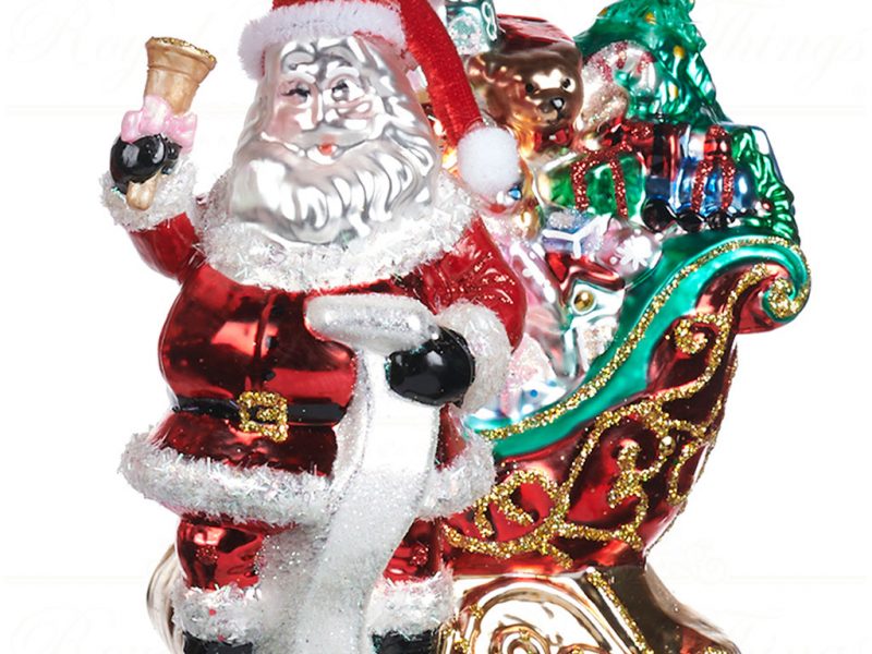 Goodwill Christmas Glass Ornament Santa With Gift Bag Sleigh Red Green Gold White Black Tr 22470 Sleigh