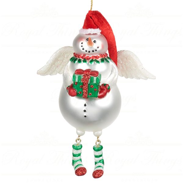 Goodwill Christmas Glass Ornament Snowman Angel With Gifts White Red Green Tr 22469