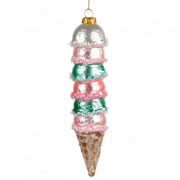 Goodwill Christmas Glass Ornament Stack Ice Cream Cone Pink Blue White Tr 22328