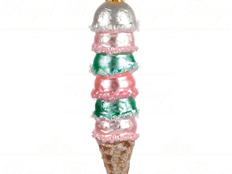 Goodwill Christmas Glass Ornament Stack Ice Cream Cone Pink Blue White Tr 22328