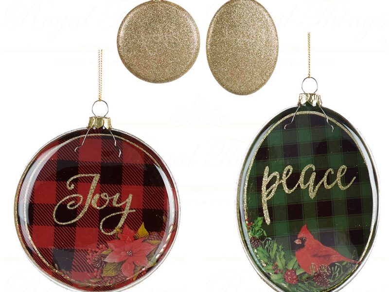 Goodwill Christmas Glass Ornament Tartan Joy Peace Disc Red Green Gold Tr 22558