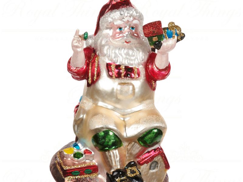 Goodwill Christmas Glass Ornament Toyshop Santa White Red Multi Tr 22416