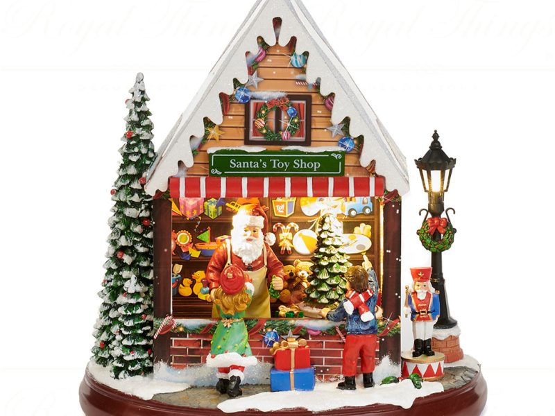 Goodwill Christmas Musicboxes Snowglobes Led Music Motion Santa Toy Shop Gold Green Red Brown Multi Mu 50105