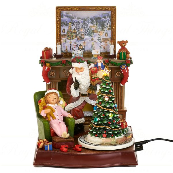 Goodwill Christmas Musicboxes Snowglobes Led Music Motion Santa With Kid Fireplace Mu 50106