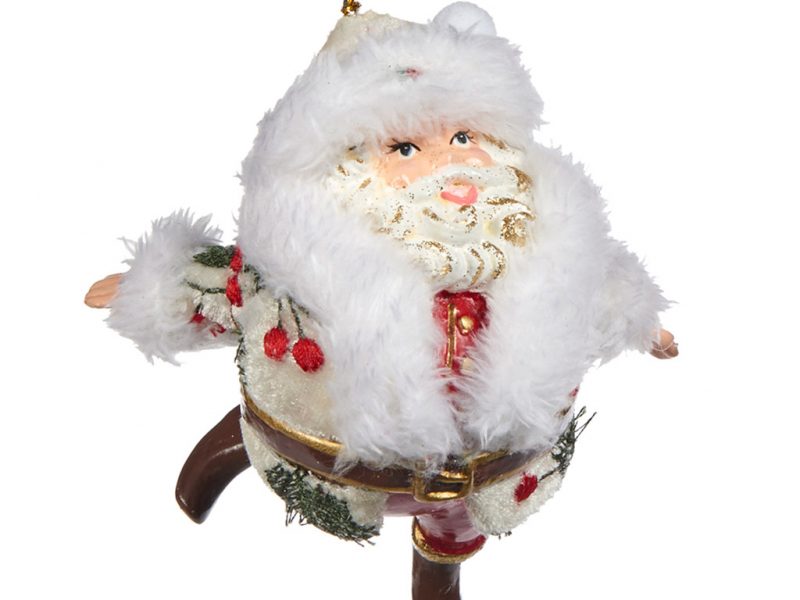Goodwill Christmas ornament chubby santa holly mistletoe white red gold B94410 white