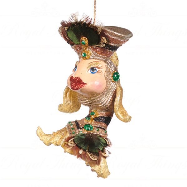 Goodwill Christmas Ornament Gold Black Green Brown Art Deco Lady Goldfish B92159 Champagne